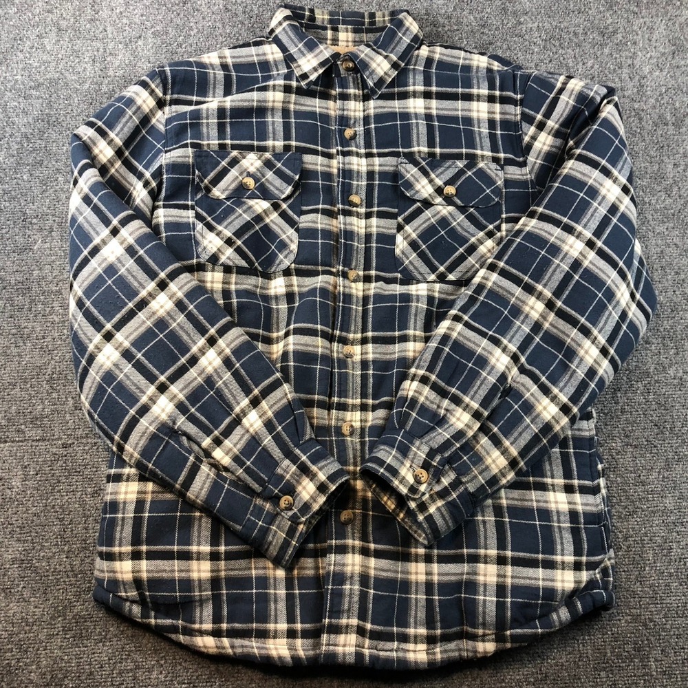 Wrangler‎ Authentics Mens Medium Blue Plaid Sherpa Lined Flannel Shirt Jacket